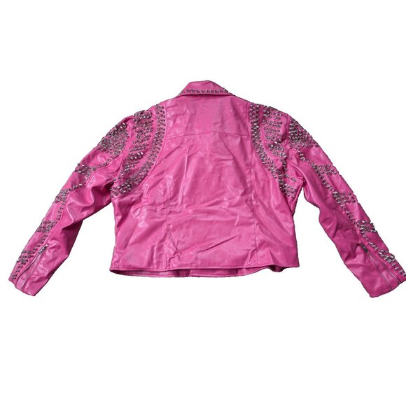 Azalea Wang Moto Jacket Barbie Pink Womens 2X Silver Studded Faux Leather SOFI-X - Picture 11 of 12